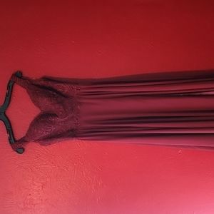 Maroon sequenced corset prom dress with slit